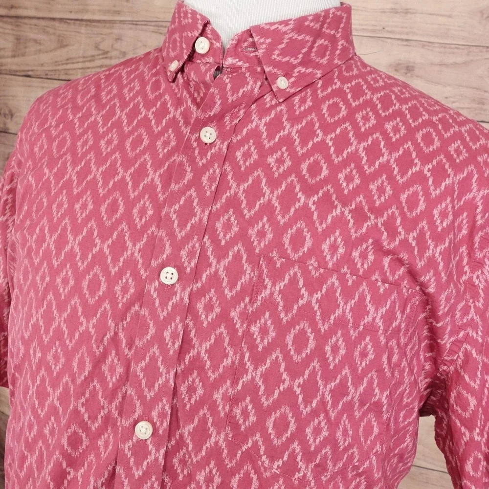 Banana‎ Republic Shirt Mens XL Red Stretch Soft Wash Slim Fit Ikat Print